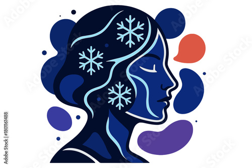 Winter Glow Silhouette. Winter glow. Abstract face silhouette decorated with luminous icy lines and crystal