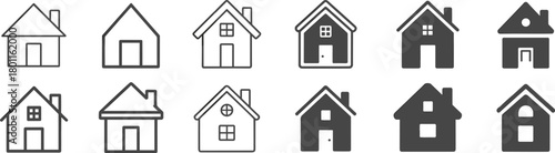 House icon set, simple home symbols, line art and solid glyph collection, real estate, property, architecture vector.