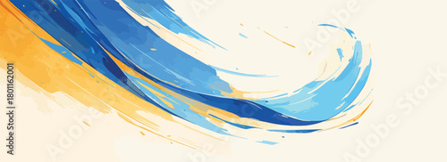 An abstract vector background featuring dynamic blue and golden brush strokes creating a flowing, artistic design.
