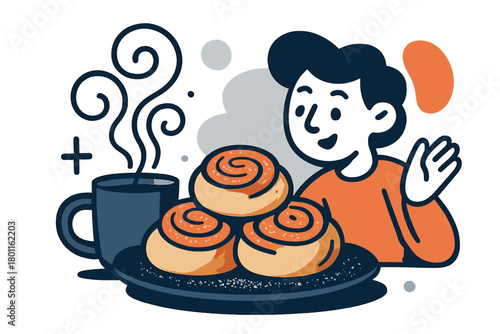 Cozy Cinnamon Indulgence. Cozy dessert moment. Cinnamon rolls stacked on a black plate with powdered sugar