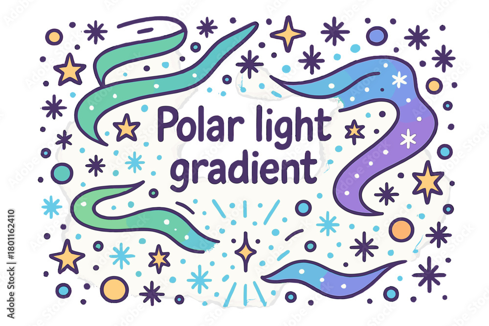 Fototapeta premium Doodle Aurora Gradient. Polar light gradient. Hand-drawn doodle illustration of polar light gradient. Aurora