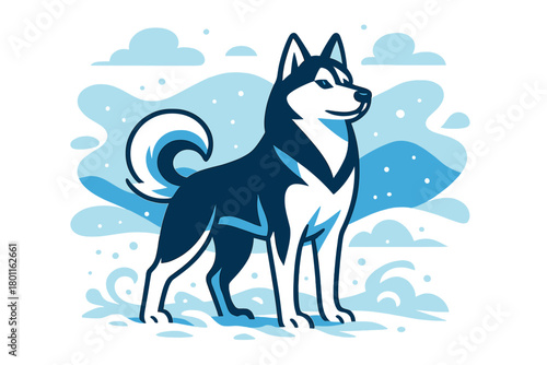 Majestic Husky in Snowfield. Husky in snowfield. A majestic husky stands proudly in a vast snowfield, fur