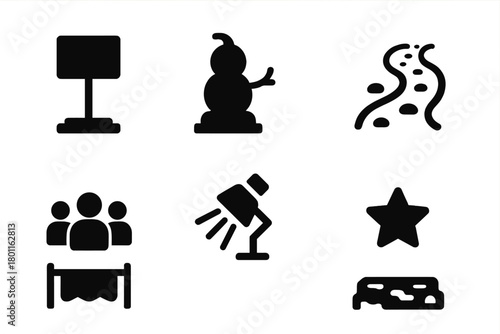 Winter Icons Set. Winter Showcase. Filled icon set of Winter Showcase: display stand, frozen sculpture,