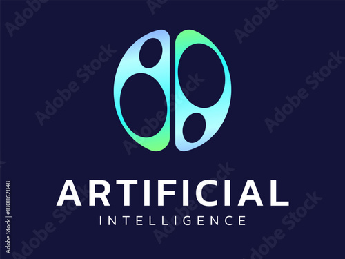 Artificial intelligence with letter Abstract top view curved Brain technology Analysis logo vector design concept. AI technology logotype symbol for advance technology, ui, automation, website, data.