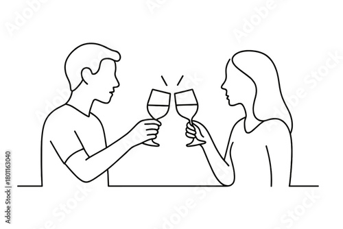 Clinking Glasses Celebration. Toast to Change. Minimalistic one-line drawing friends clinking glasses to new