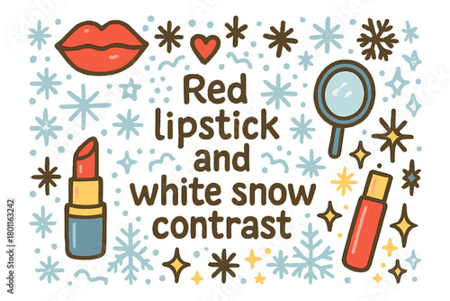 Lipstick Snow Contrast. Red lipstick and white snow contrast. Hand-drawn doodle illustration of red lipstick