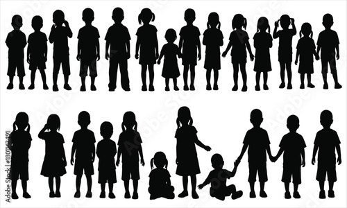 Black and White Silhouettes of Children in Various Poses