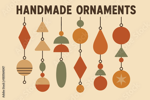 Vintage Ornament Collection. minimalist flat illustration of a collection of handmade ornaments in various