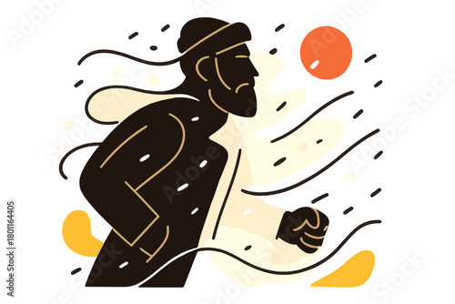 Snowstorm Silhouette. Snowstorm silhouette. A lone bearded man’s outline fades into a white swirl of snow, his