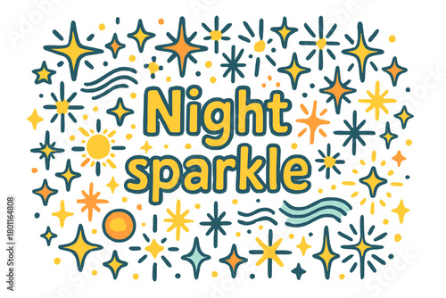 Nighttime Doodle Sparkle. Night sparkle. Hand-drawn doodle illustration of night sparkle. Stars, twinkles,
