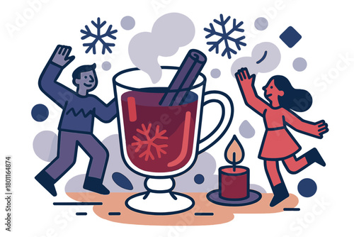 Cozy Mulled Wine Evening. Spiced evening. Glass of mulled wine with cinnamon stick glows under golden