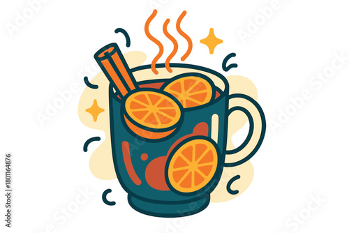 Mulled Wine Aroma. Holiday spice aroma. Close-up of a mug filled with mulled wine, citrus slices floating on
