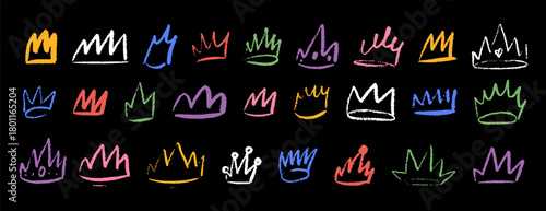 Doodle crown collection. Simple sketch style queen or king crowns set