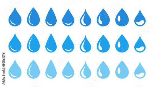 Set of blue shades droplet. Isolated water drops icon collection