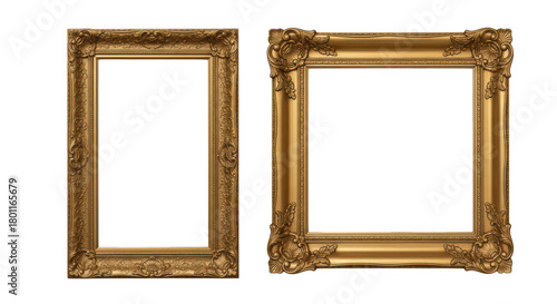 Ornate Gold Picture Frames Baroque Style Isolated On Black