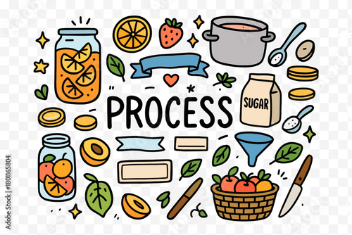 Fruit Preservation Doodles. Fruit preservation process. Hand-drawn doodle illustration of fruit preservation