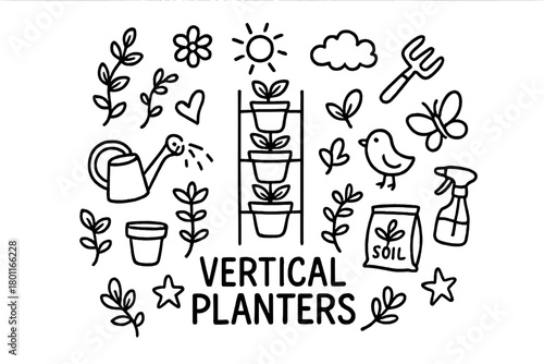 Doodle Vertical Planters. Vertical Planters. Hand-drawn doodle illustration of Vertical Planters. In the