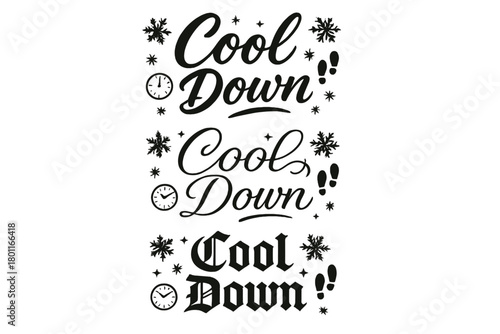 Cool Down Calligraphy. Cool Down. Create a calligraphy lettering illustration of the phrase: Cool Down. Render