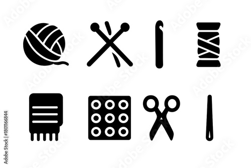 Knitting & Crochet Icons. Knitting and Crochet. Filled icon set of Knitting and Crochet: yarn ball, knitting