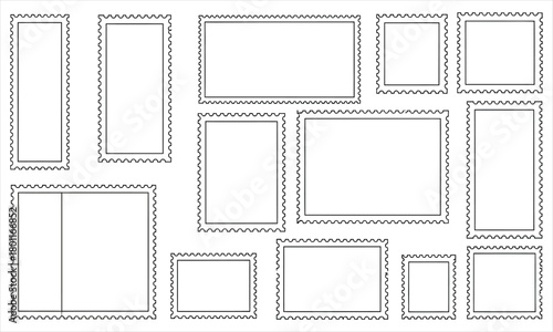 Collection of Rectangular Stamp Borders with Perforated Edges, Isolated on White Background