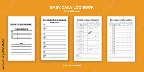 Baby Daily Logbook KDP Interior Newborn Feeding, Sleep, and Diaper Tracking Journal Template