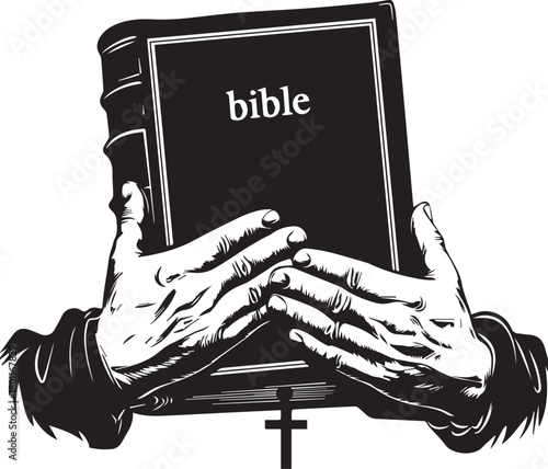 Holding Sacred Texts: A close-up illustration depicts a pair of hands reverently holding a Bible. The image conveys themes of faith and spiritual guidance.