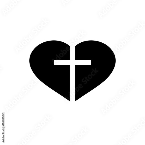 Church heart icon with religious cross. Vector illustration.