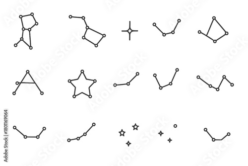 Constellation Icon Set. Constellations. Line outline icon set of Constellations: Orion shape, Big Dipper,