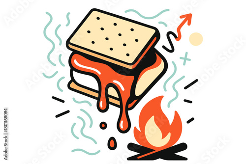 Melting S'more Delight. Melting chocolate. A s’more tilts as glossy chocolate drips toward the fire’s glow.