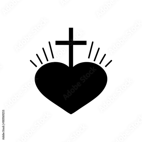 Church heart icon with religious cross. Vector illustration.