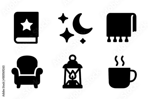 Storytime Escape Icons. Storytime escape. Filled icon set of Storytime escape: fantasy book, sparkles, moon,