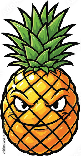 Angry Pineapple Cartoon Character – Funny Fruity Emoji with Tough Attitude for Memes, Brands & Social Media
