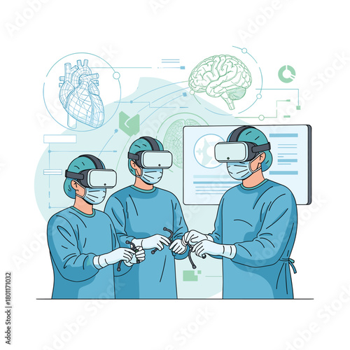 Surgeons in vr operating room isolated on, performing a virtual surgery with advanced technology and medical expertise in a futuristic setting