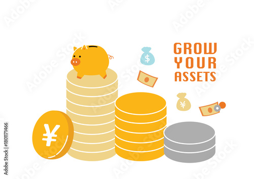 積み上がるお金のイラスト