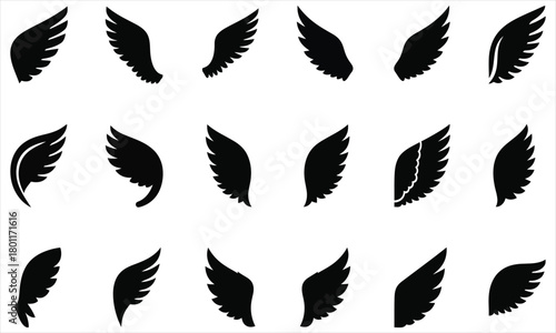 Set of Elegant Wing Silhouettes A Versatile Collection for Design and Decorative Purposes