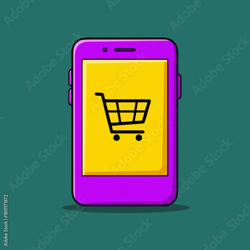 Mobile phone with shopping cart icon for online retail