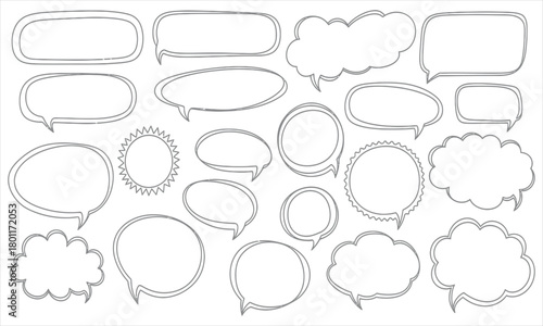 Collection of doodle style speech bubbles and thought clouds, perfect for comic books and graphic design projects