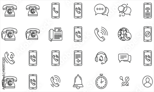Collection of Telephone and Mobile Phone Icons for Communication and Contact Designs