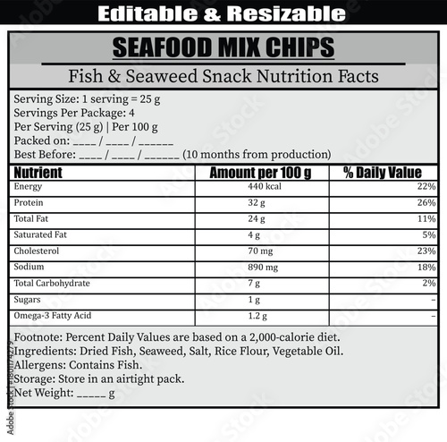 Seafood Mix Chips Nutrition Facts Label snack