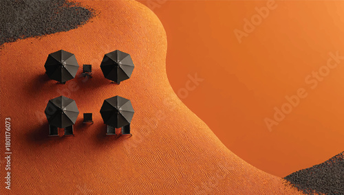 Aerial View of a Relaxing Beach Scene with Orange Sand