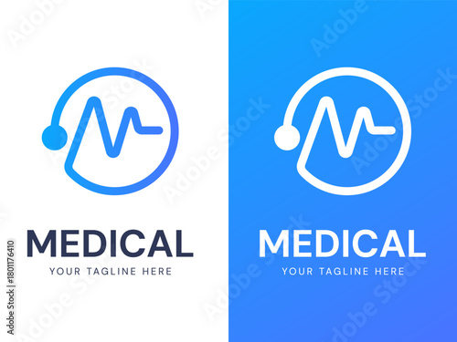 Medical Health with Letter M Heart Rate or Pulse Rate Heart circle lines logo vector design concept. Modern Medical logotype for ui, Healthcare, Pharmacy, Hospital, medical technology, wellness, web.