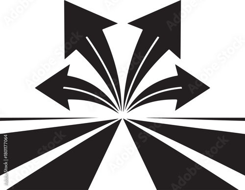 Vector graphic showing multiple arrows pointing inward towards a central line with outward radiating rays