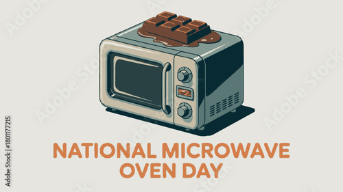 National Microwave Oven Day Retro Microwave with Melting Chocolate Illustration