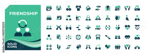 Friendship colorful solid icon set. Pack of partner, solidarity, trust, partnership, together and more. Minimal filled icons. Partner icon set. Editable stroke collections.