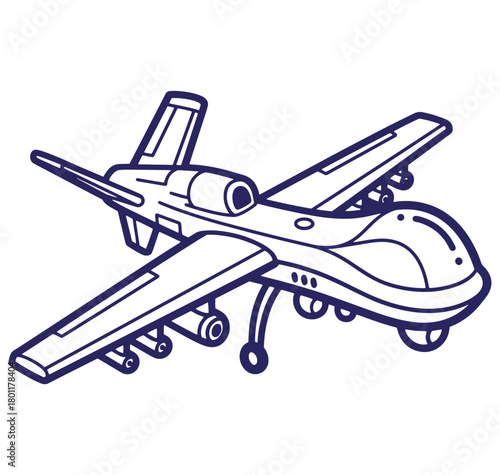 Vector illustration of a modern unmanned aerial vehicle or military drone in outline style