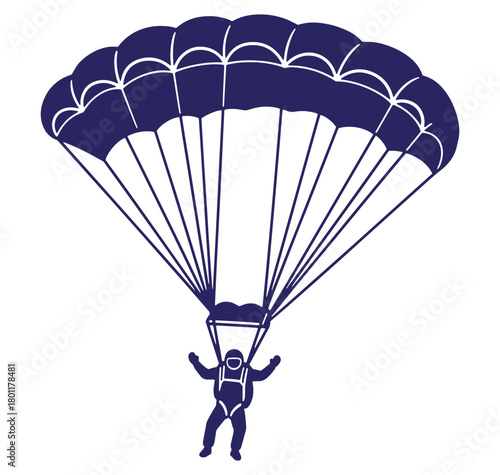 Vector illustration of a skydiver in freefall with an open parachute against white background
