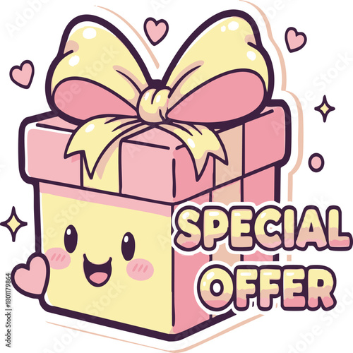 Cute cartoon gift box with a bow and the words 'Special Offer'.
