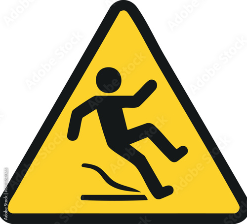 Slippery floor warning sign isolated on white, indicating caution, hazard, and risk of falling for safety awareness