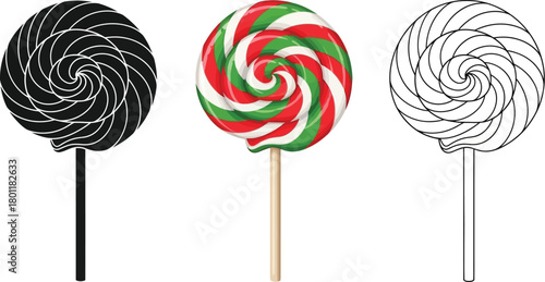 Festive lollipop, a sweet treat for holidays, with a colorful swirl and a touch of christmas cheer