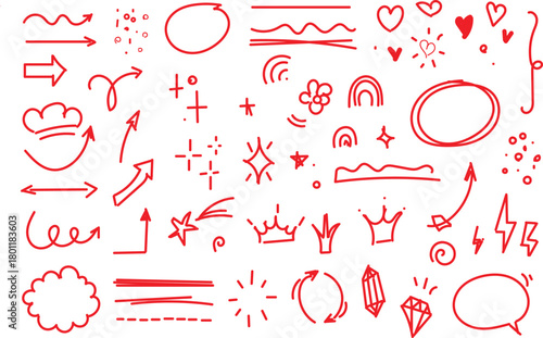 collection of red, hand-drawn doodles and sketches,  These illustrations are commonly used to add a casual, expressive, or decorative touch to digital content. 